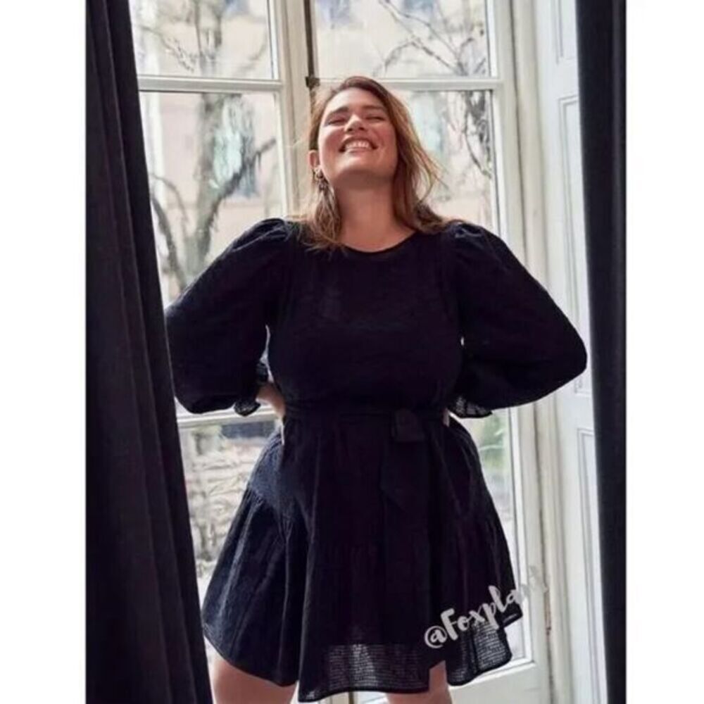 NEW Eloquii 100%‎ cotton black Textured Cotton Easy Day Dress, 20